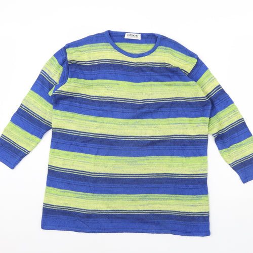 Olsen Womens Blue Striped  Pullover Jumper Size 12