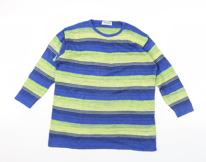 Olsen Womens Blue Striped  Pullover Jumper Size 12