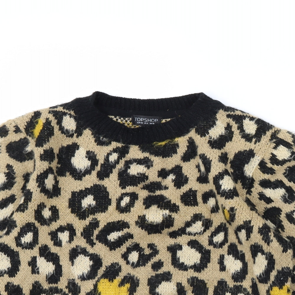 Topshop Womens Brown Animal Print  Pullover Jumper Size 10