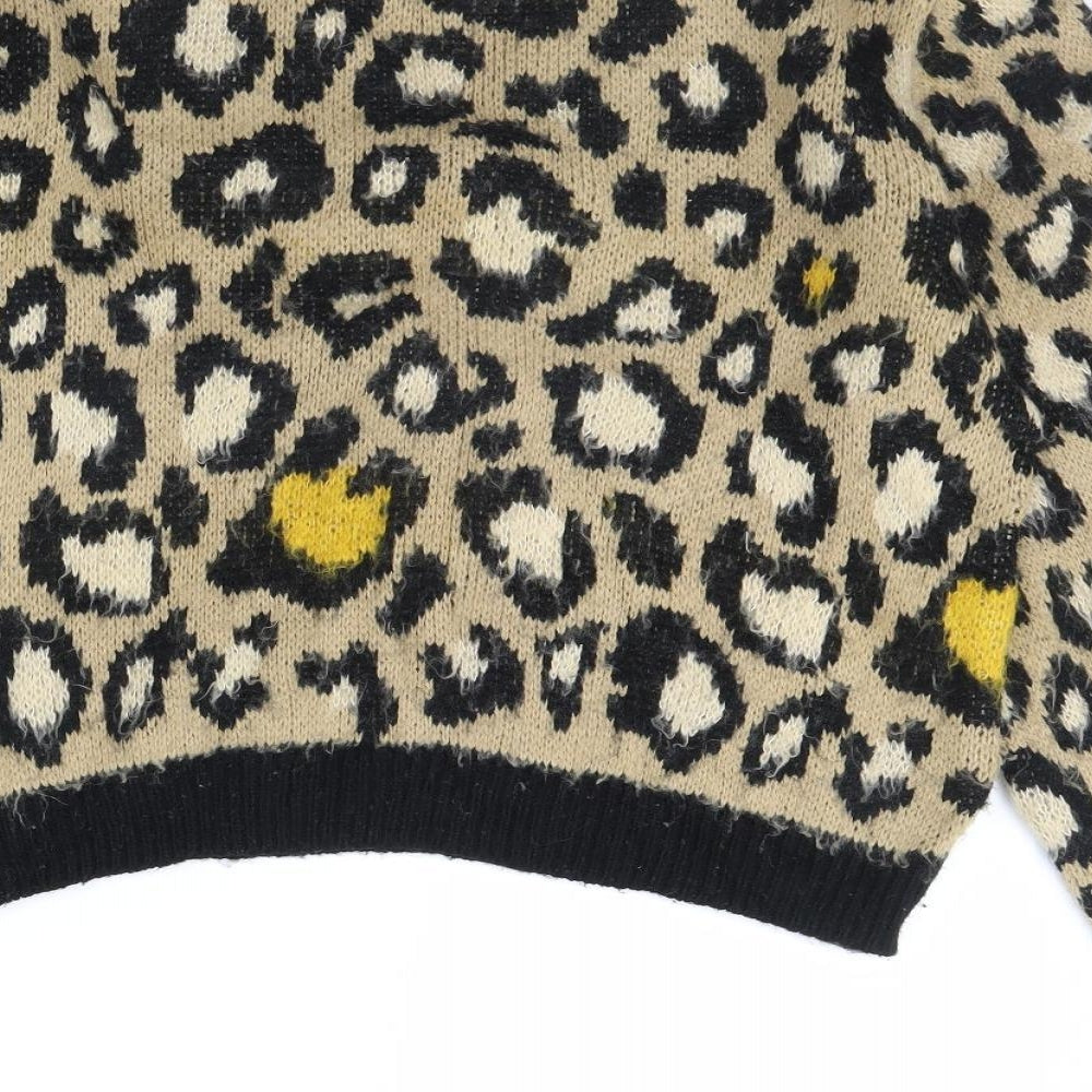 Topshop Womens Brown Animal Print  Pullover Jumper Size 10