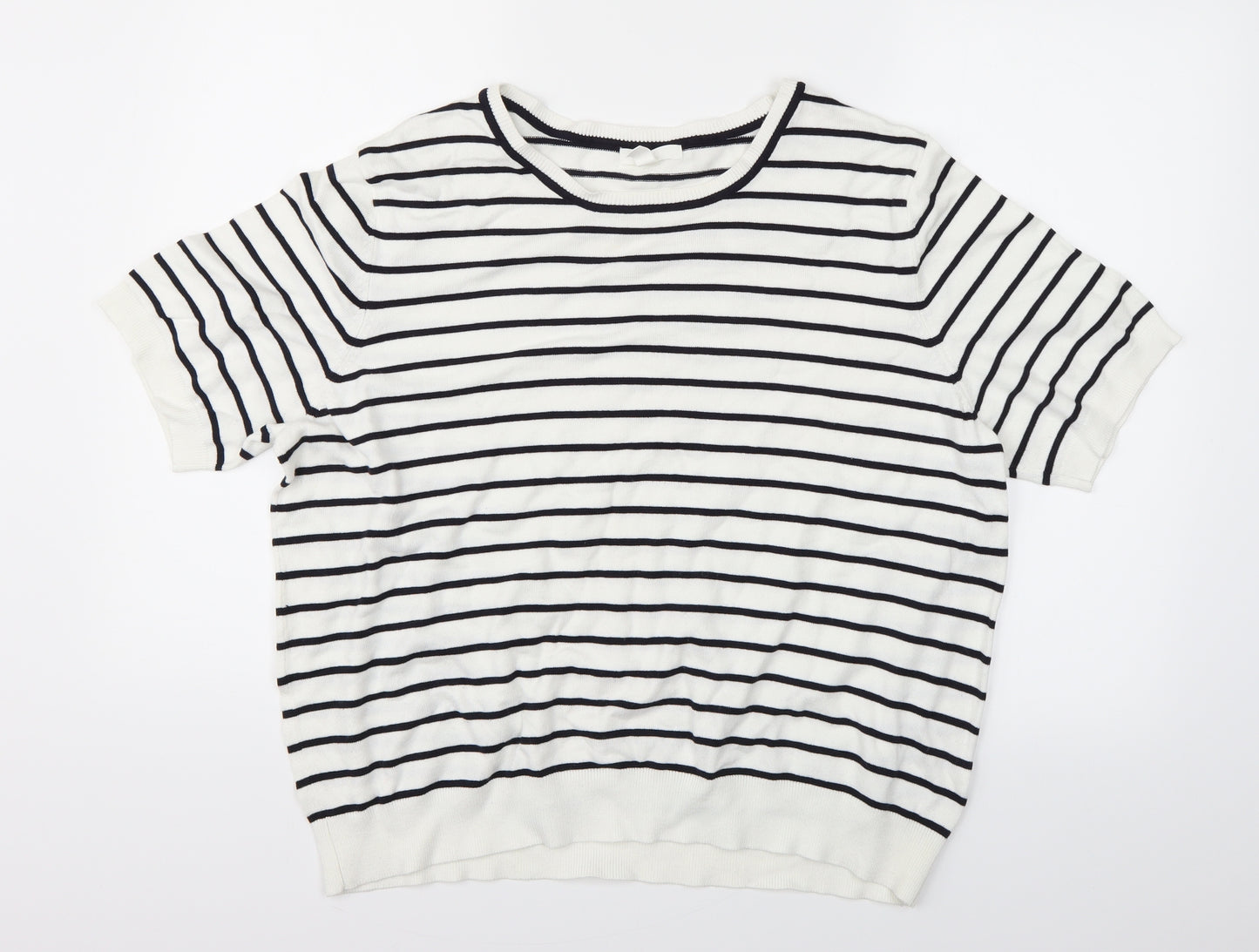 H&M Womens White Striped  Basic T-Shirt Size XL