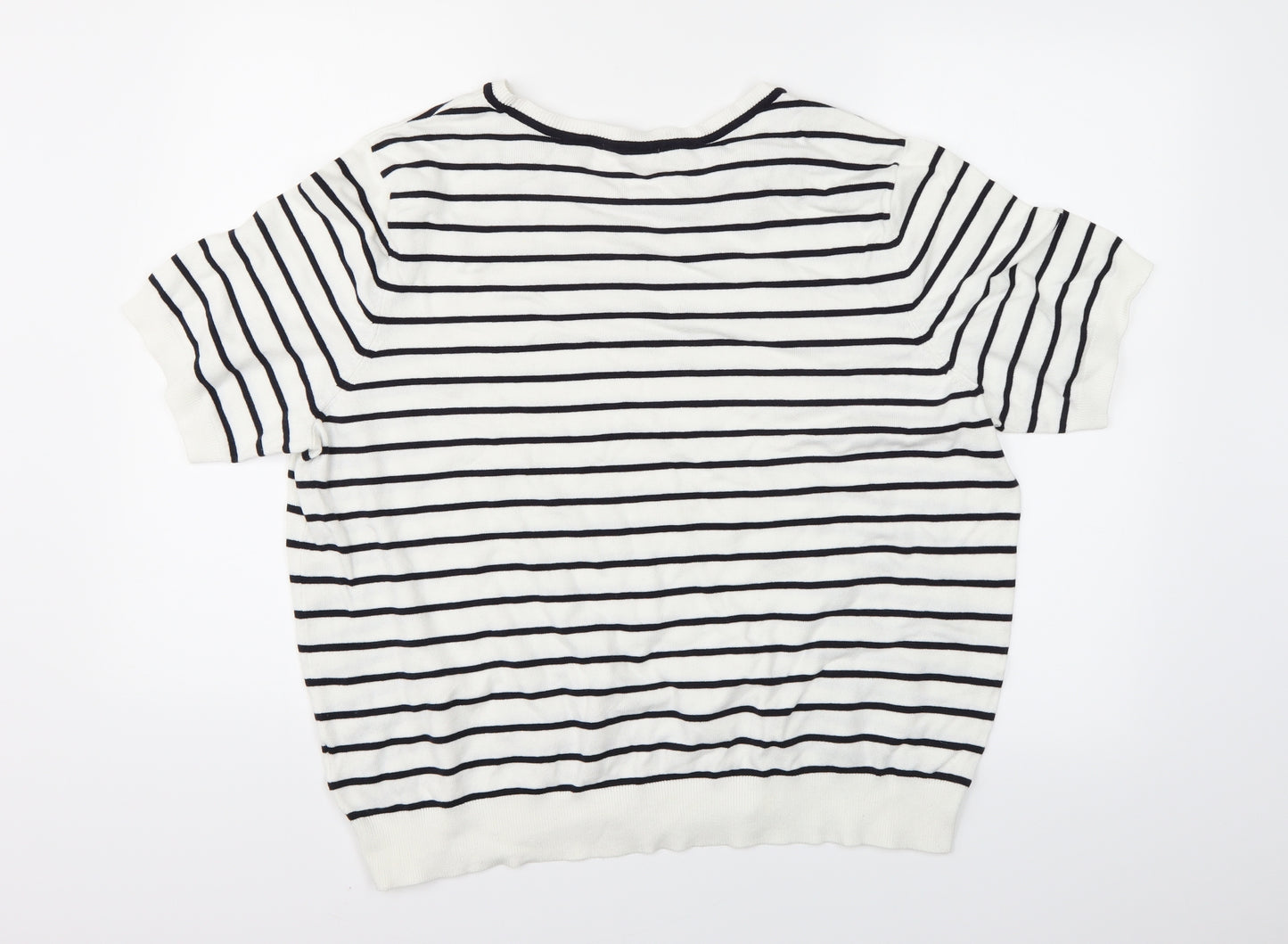 H&M Womens White Striped  Basic T-Shirt Size XL
