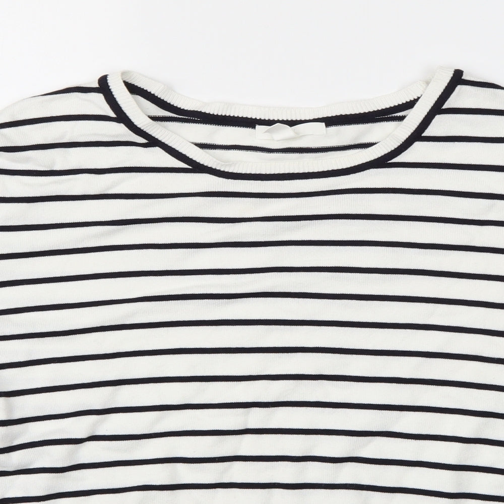 H&M Womens White Striped  Basic T-Shirt Size XL