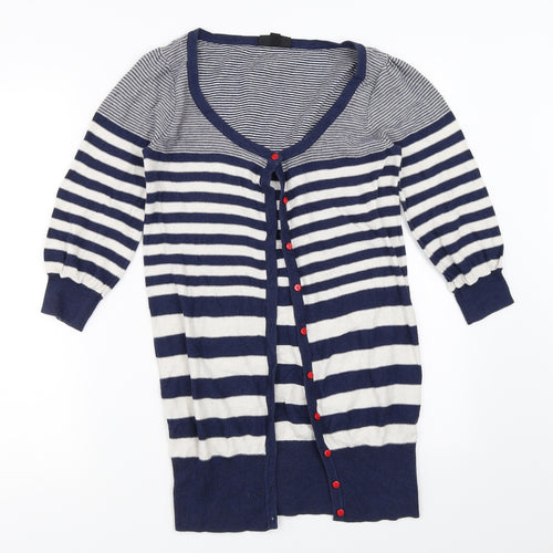 Topshop Womens Blue Striped  Cardigan Jumper Size 10