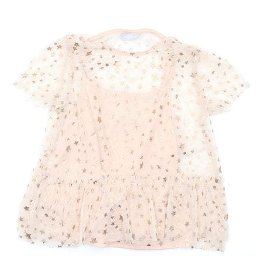 I love Girlswear Girls Pink Geometric  Pullover Blouse Size 7 Years  - Stars