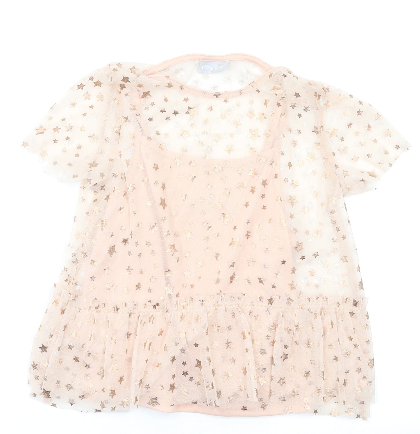 I love Girlswear Girls Pink Geometric  Pullover Blouse Size 7 Years  - Stars