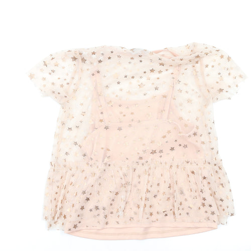 I love Girlswear Girls Pink Geometric  Pullover Blouse Size 7 Years  - Stars