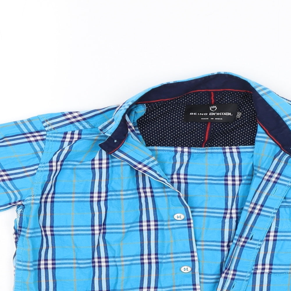 Being Animal Mens Blue Check   Button-Up Size 34