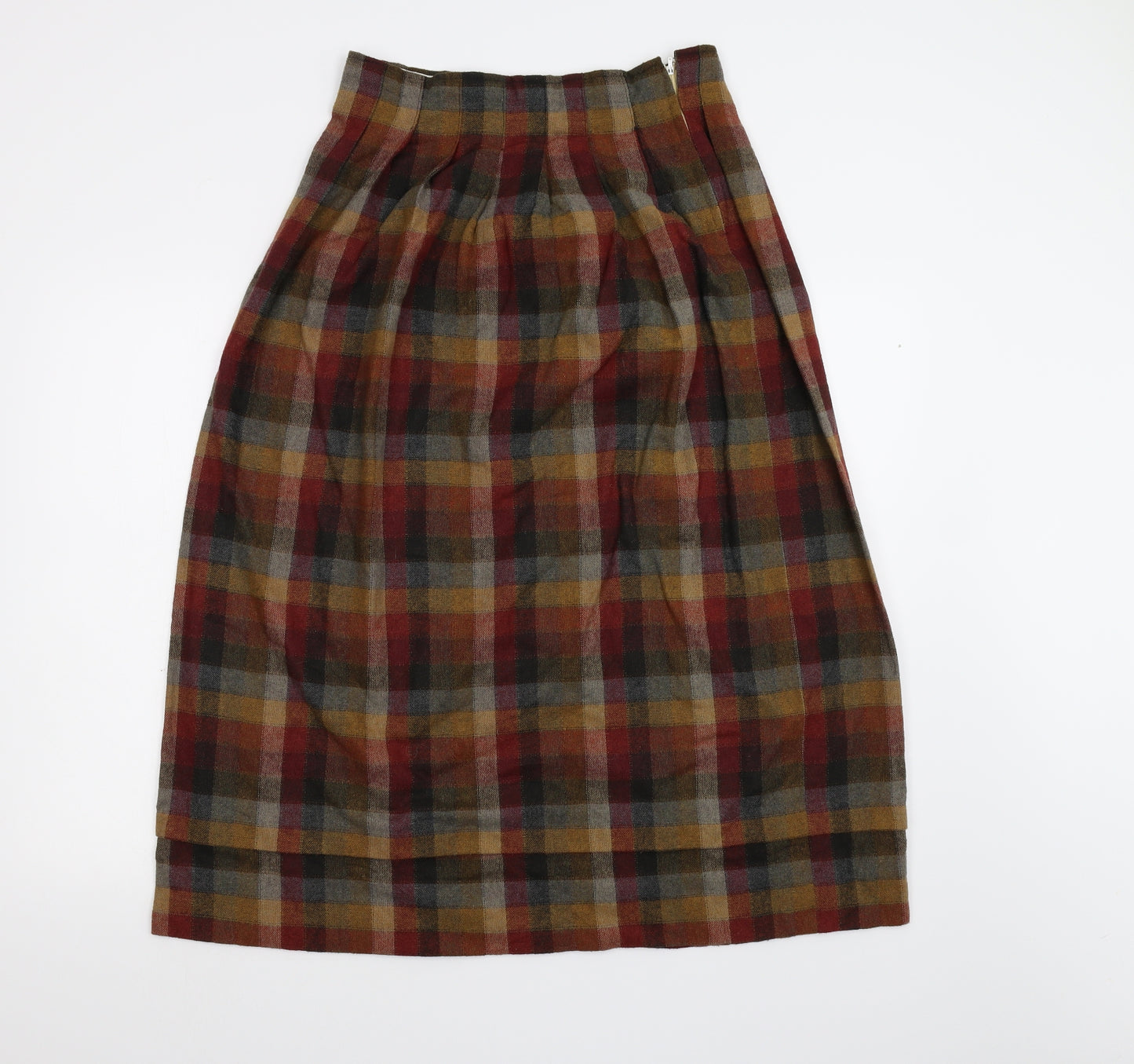 Hand Made Womens Multicoloured Check Tweed A-Line Skirt Size 12