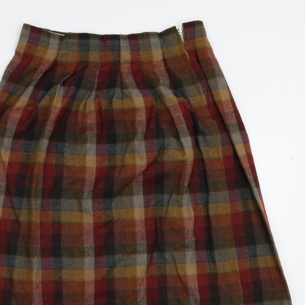 Hand Made Womens Multicoloured Check Tweed A-Line Skirt Size 12