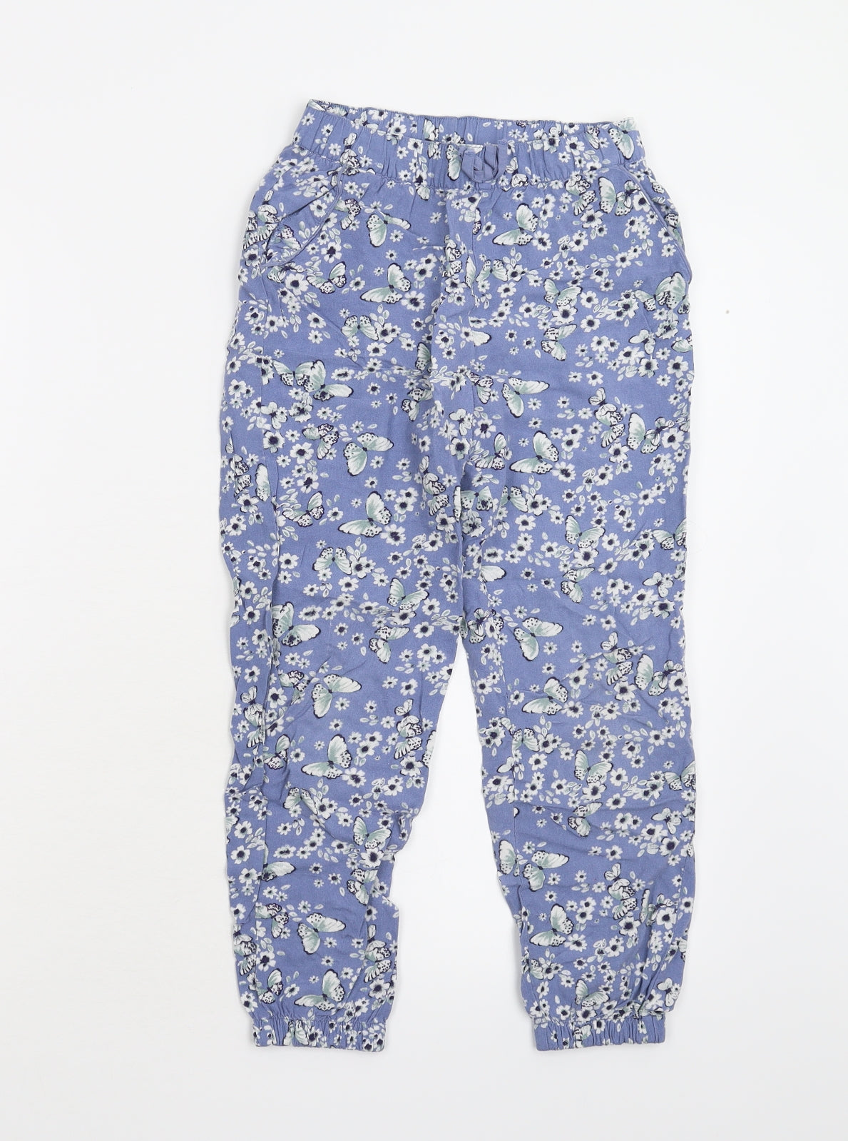 H&M Girls Blue Floral  Sweatpants Trousers Size 7-8 Years