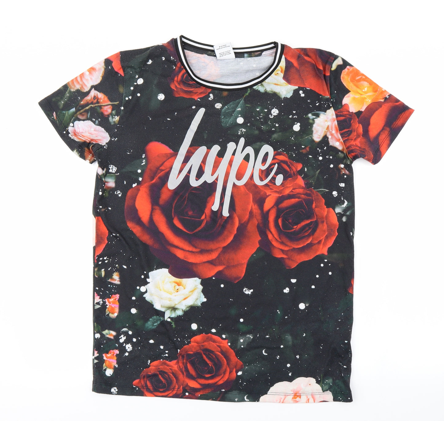 Hype Boys Black Floral  Basic T-Shirt Size 16 Years