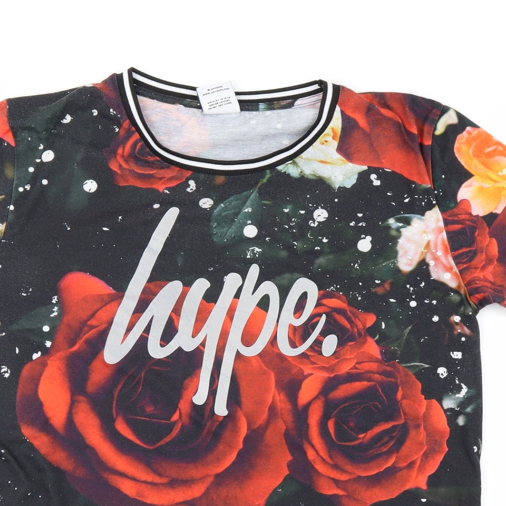 Hype Boys Black Floral  Basic T-Shirt Size 16 Years