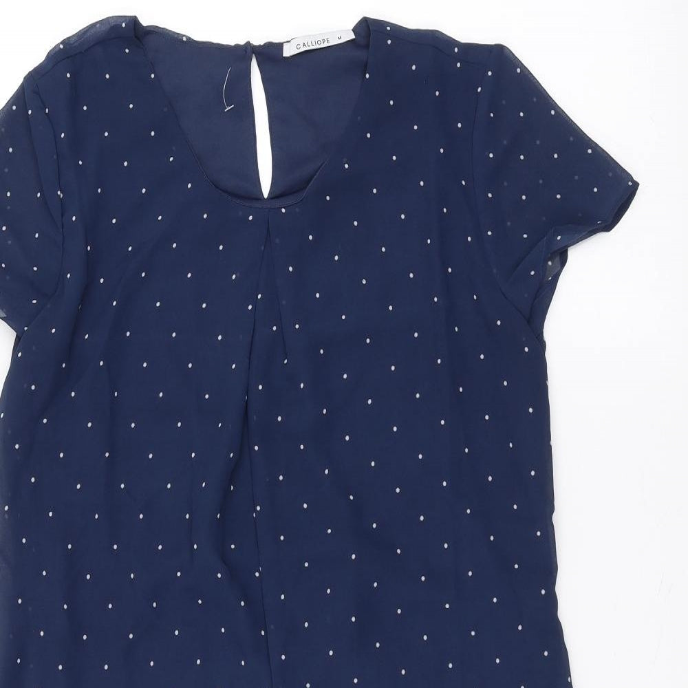 Calliope Womens Blue Polka Dot  Basic T-Shirt Size M