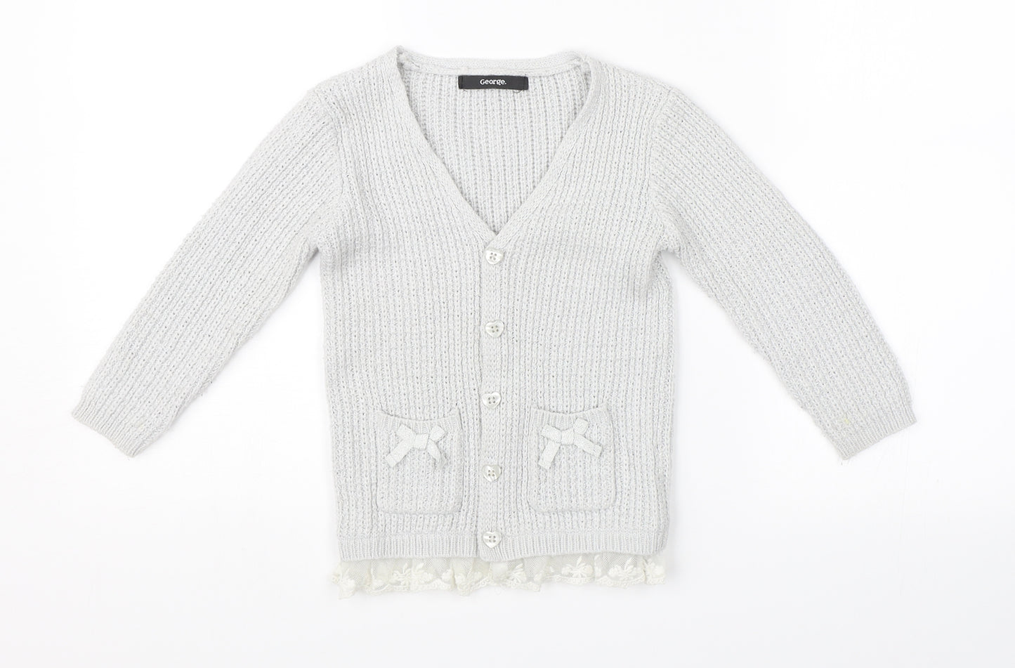 George Girls Grey  Knit Cardigan Jumper Size 2-3 Years