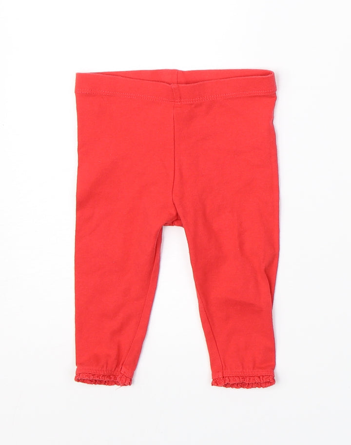 Preworn Girls Red Leggings Size 6-9 Months
