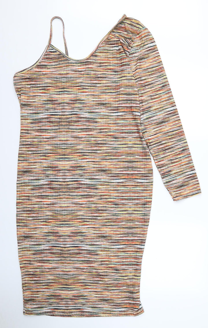 PRETTYLITTLETHING Womens Multicoloured Striped Rayon Pencil Dress Size 14