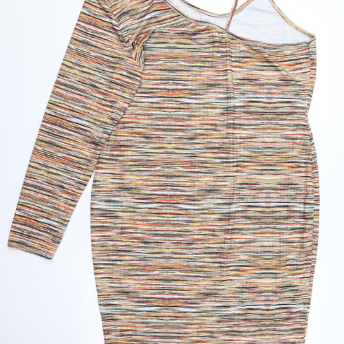 PRETTYLITTLETHING Womens Multicoloured Striped Rayon Pencil Dress  Size 14