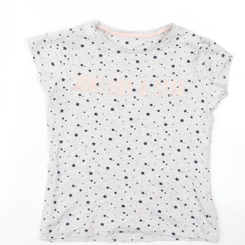 Preworn Girls Grey   Basic T-Shirt Size 10-11 Years  - star