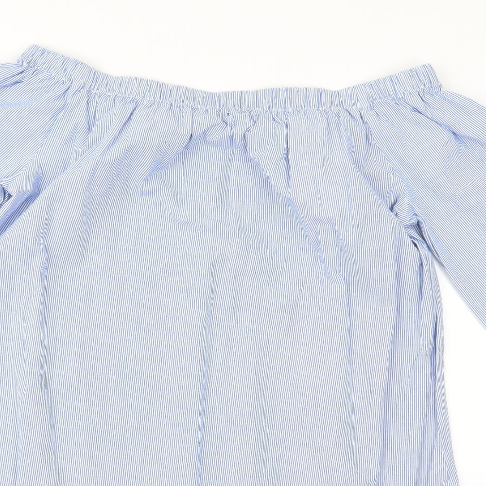 George Womens Blue Striped  Basic Blouse Size 12
