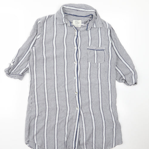 Preworn Womens Grey Striped  Basic Button-Up Size M
