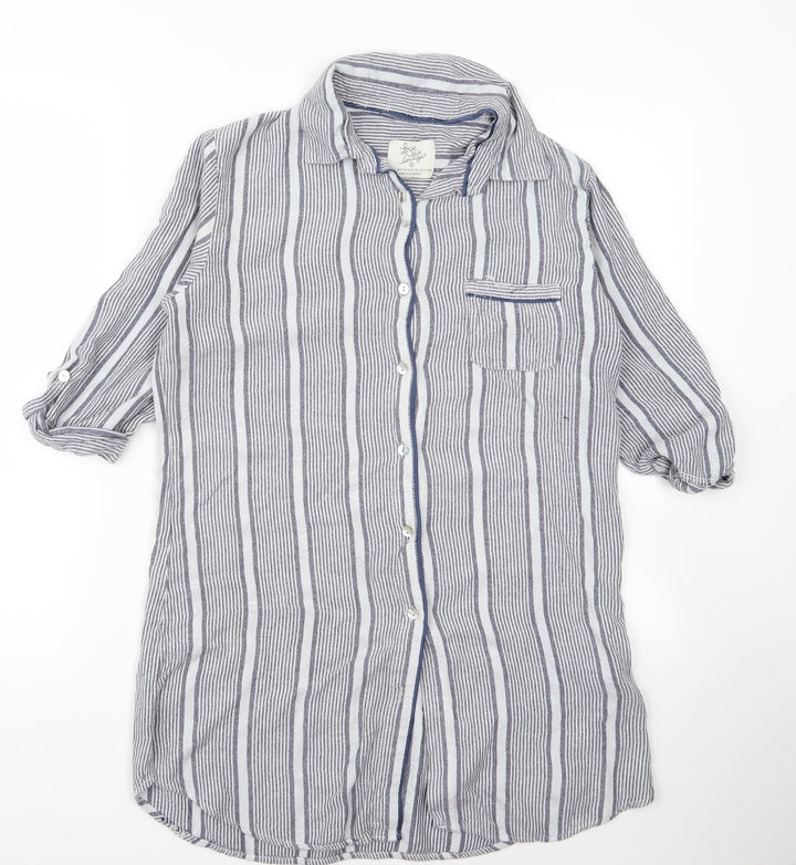 Preworn Womens Grey Striped Basic Button-Up Size M