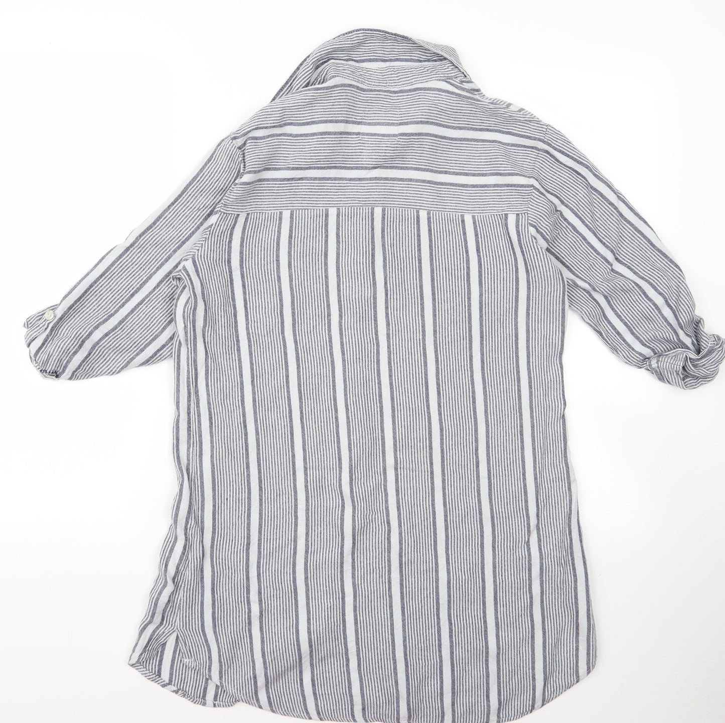Preworn Womens Grey Striped  Basic Button-Up Size M