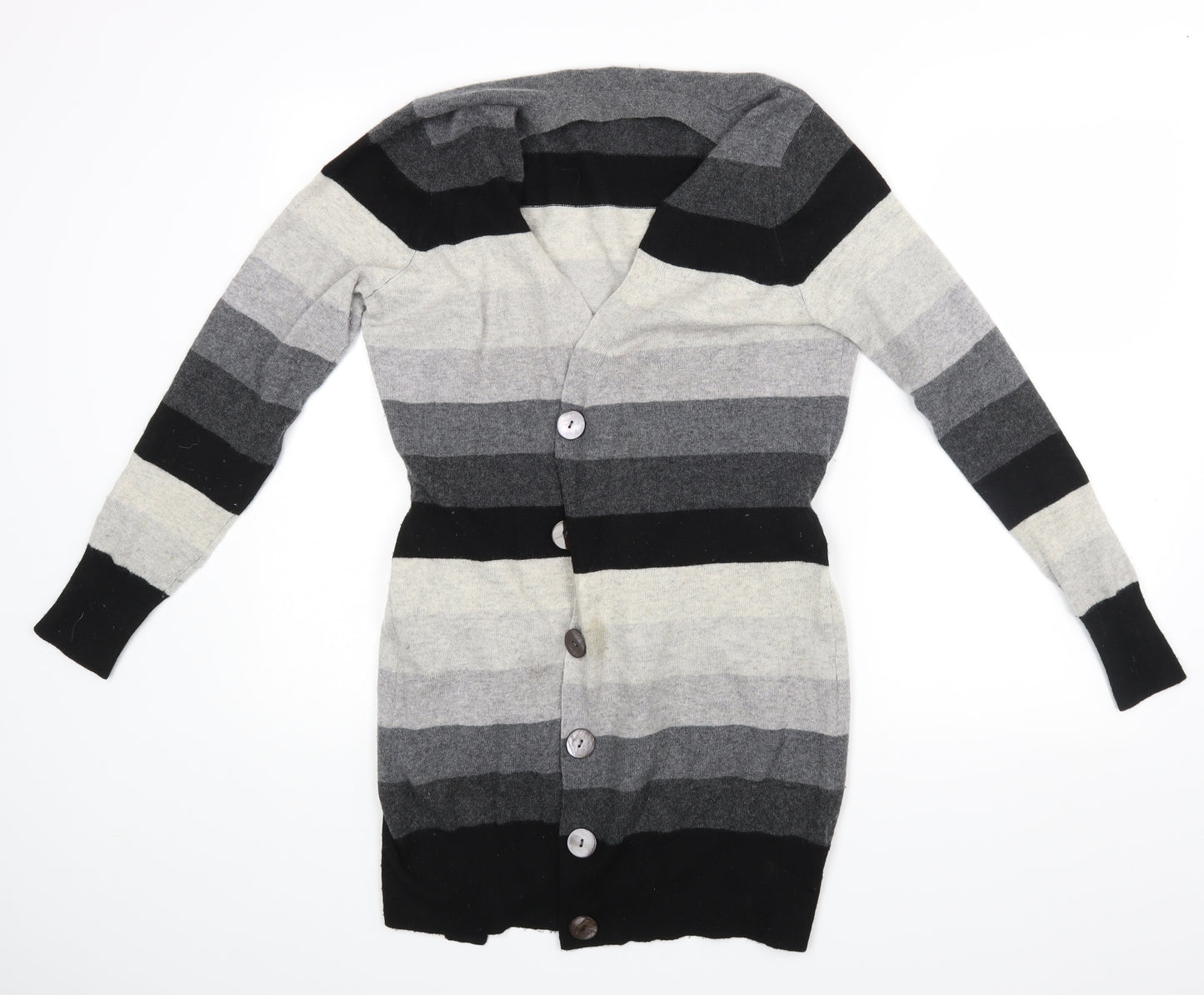 M&S Womens Grey Striped  Cardigan Jumper Size 14