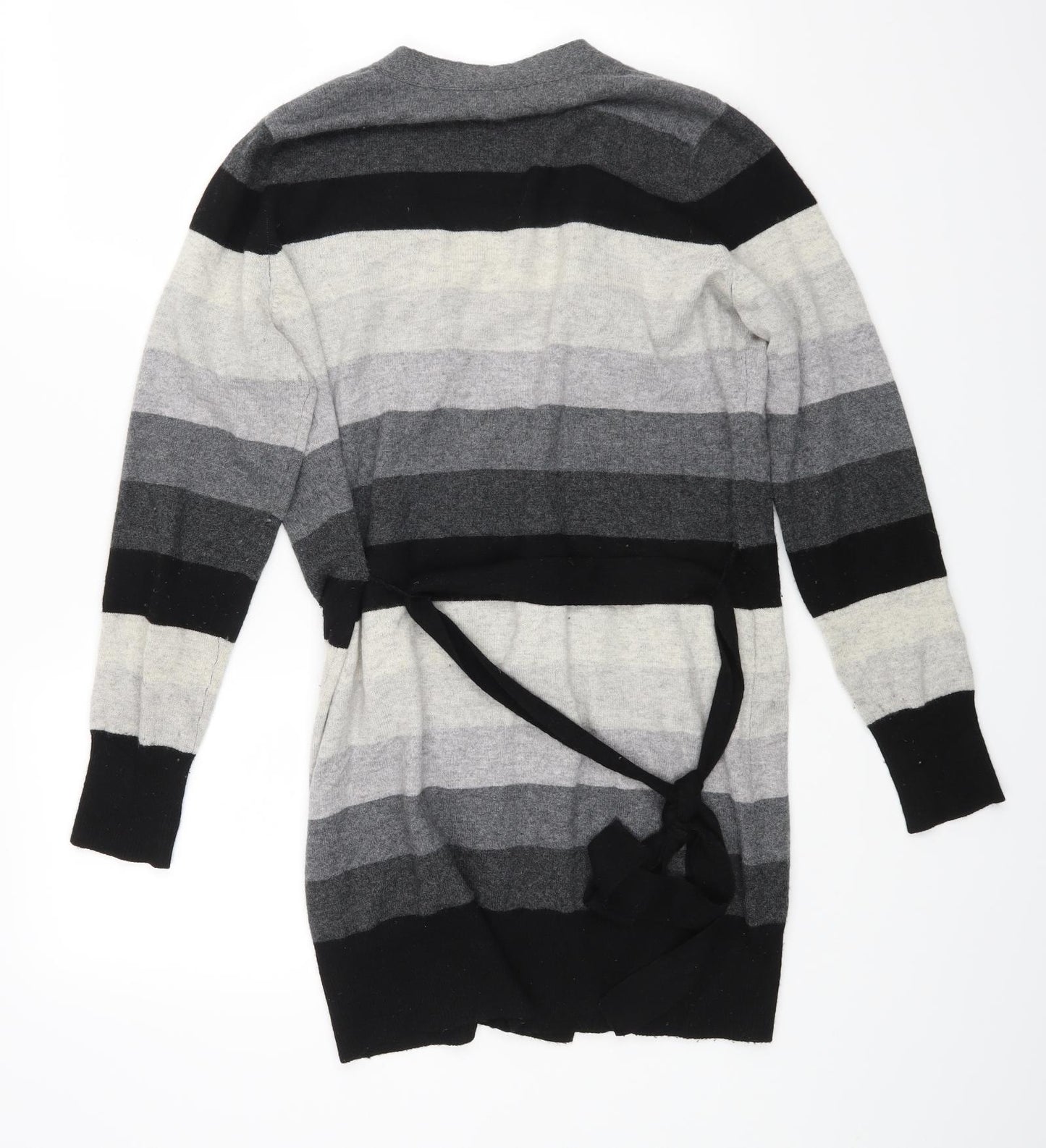 M&S Womens Grey Striped  Cardigan Jumper Size 14
