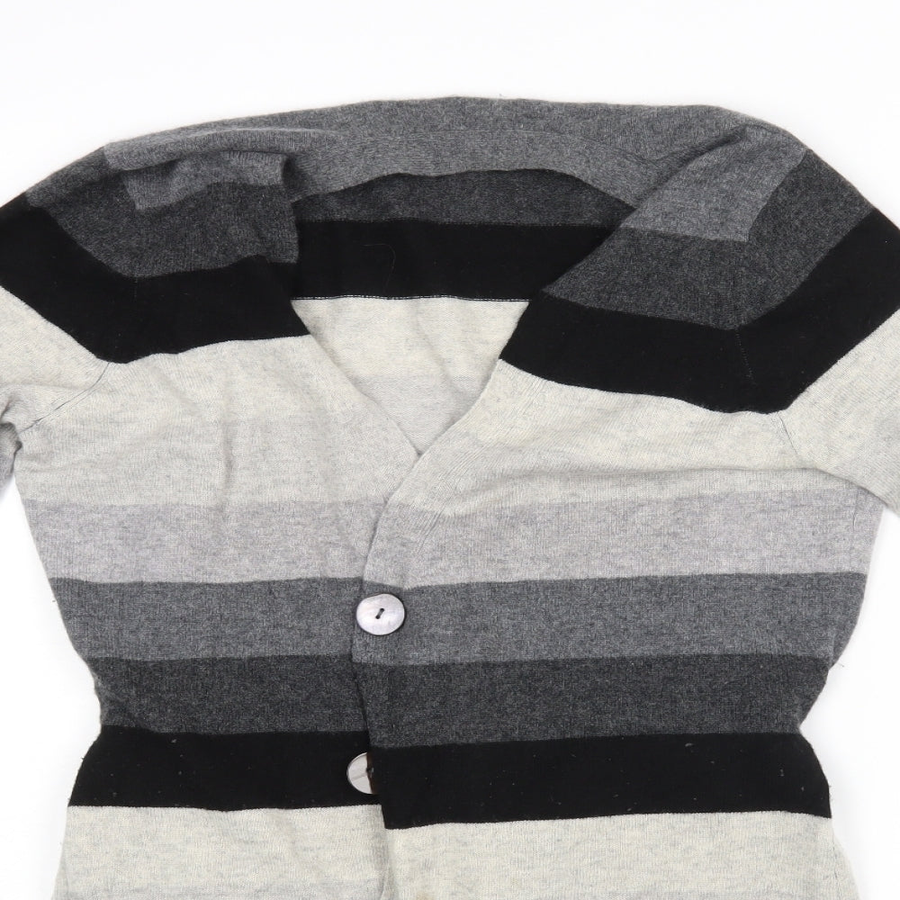 M&S Womens Grey Striped  Cardigan Jumper Size 14