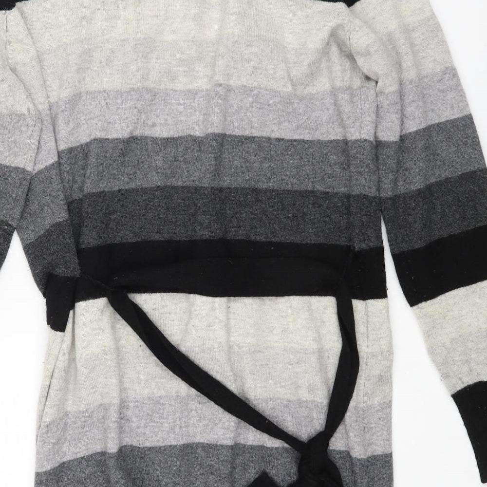 M&S Womens Grey Striped  Cardigan Jumper Size 14