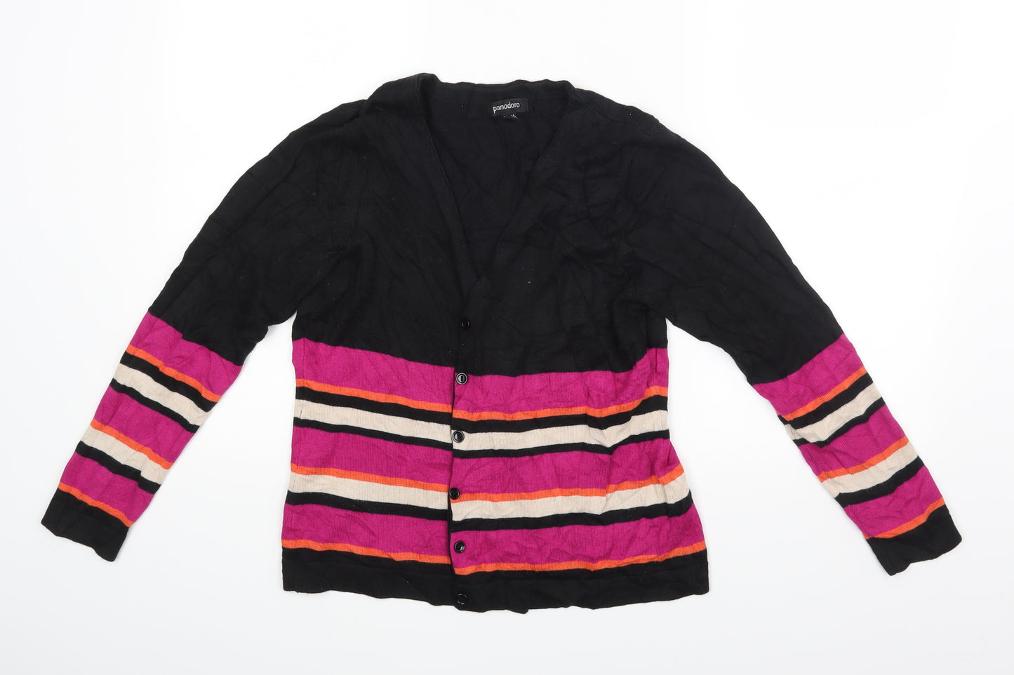 pOMODORO Womens Black Striped  Cardigan Jumper Size 14