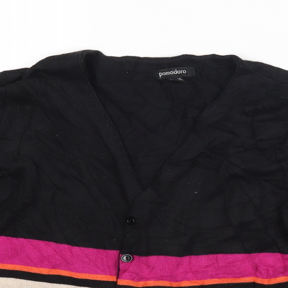 pOMODORO Womens Black Striped  Cardigan Jumper Size 14