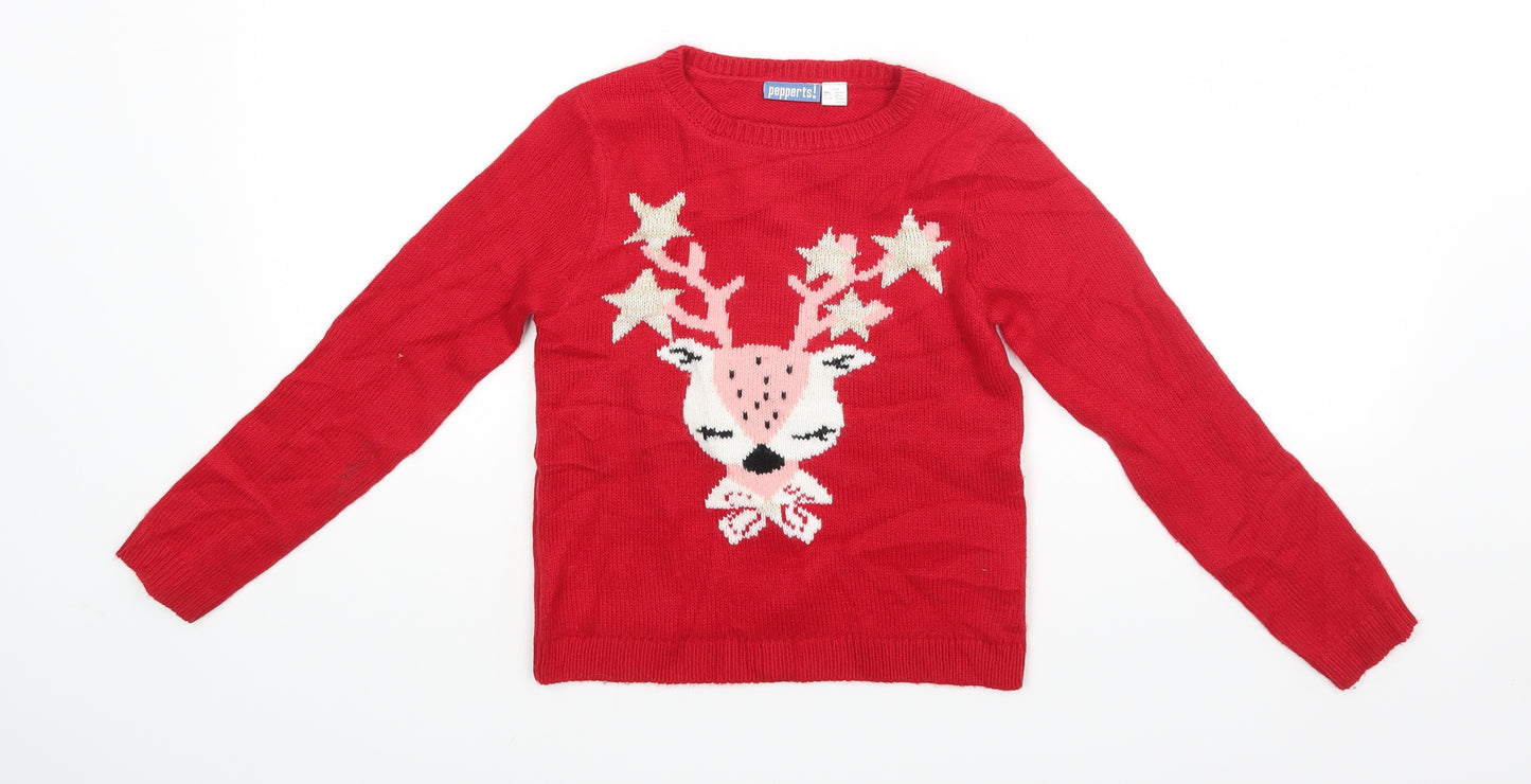 Pepperts Boys Red  Rayon Pullover Jumper Size 6-7 Years  - Christmas Jumper