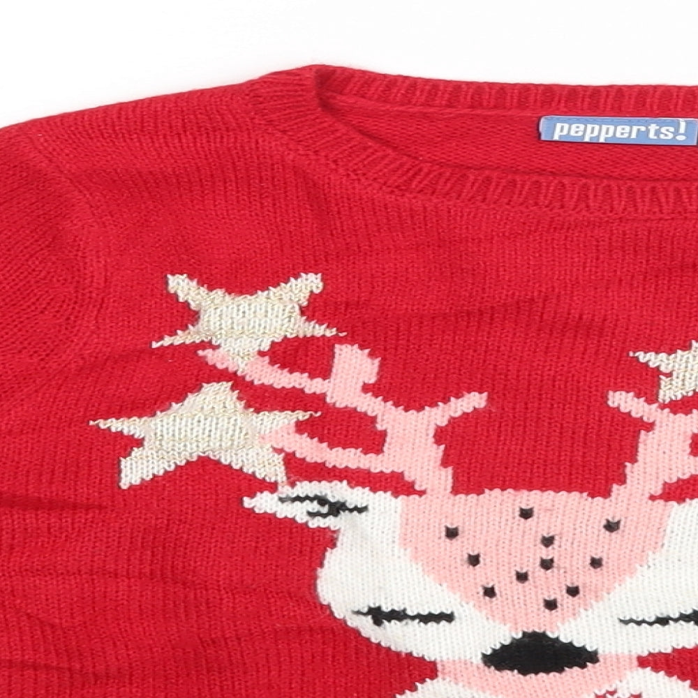 Pepperts Boys Red  Rayon Pullover Jumper Size 6-7 Years  - Christmas Jumper