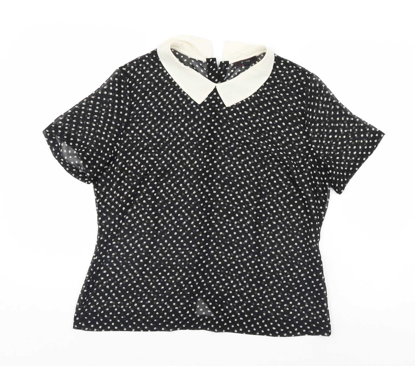 Therapy  Womens Black Polka Dot  Basic Blouse Size 14