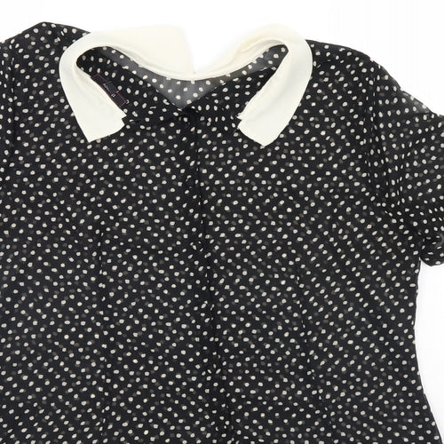Therapy  Womens Black Polka Dot  Basic Blouse Size 14