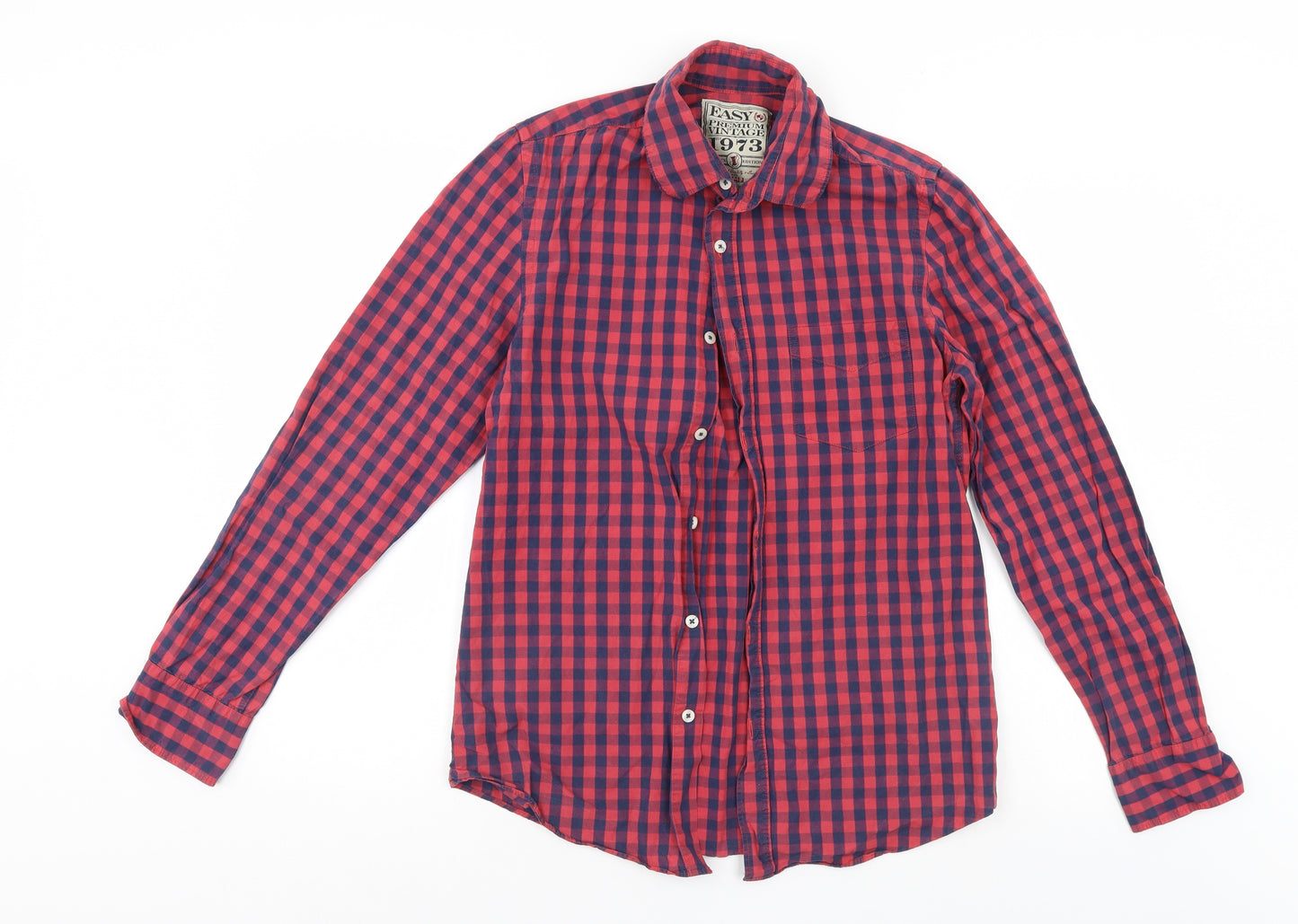 Easy Mens Red Check   Button-Up Size S