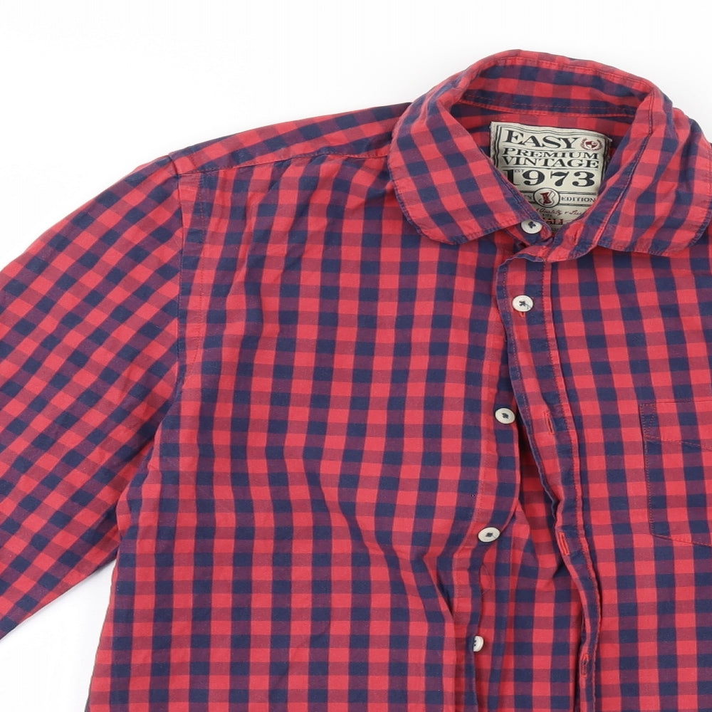 Easy Mens Red Check   Button-Up Size S
