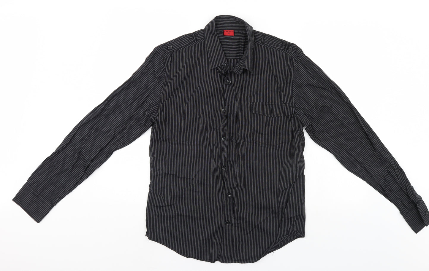 Kangol Mens Black Striped   Button-Up Size M