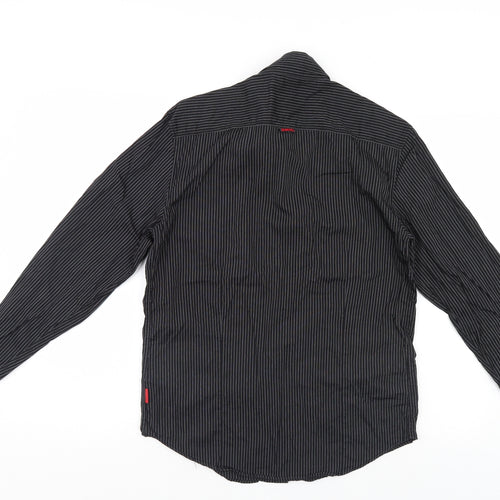 Kangol Mens Black Striped   Button-Up Size M