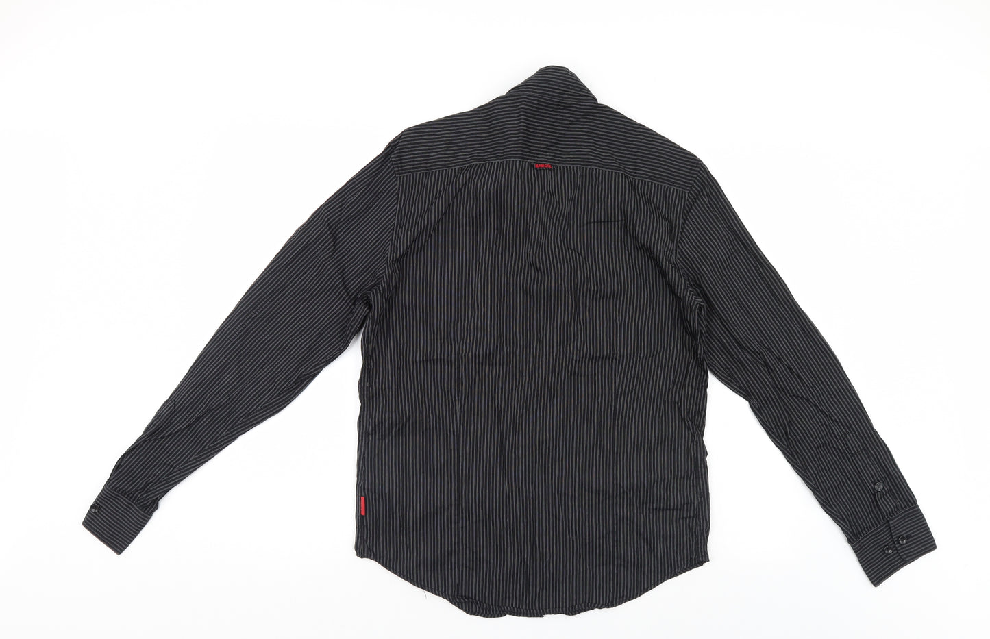 Kangol Mens Black Striped   Button-Up Size M