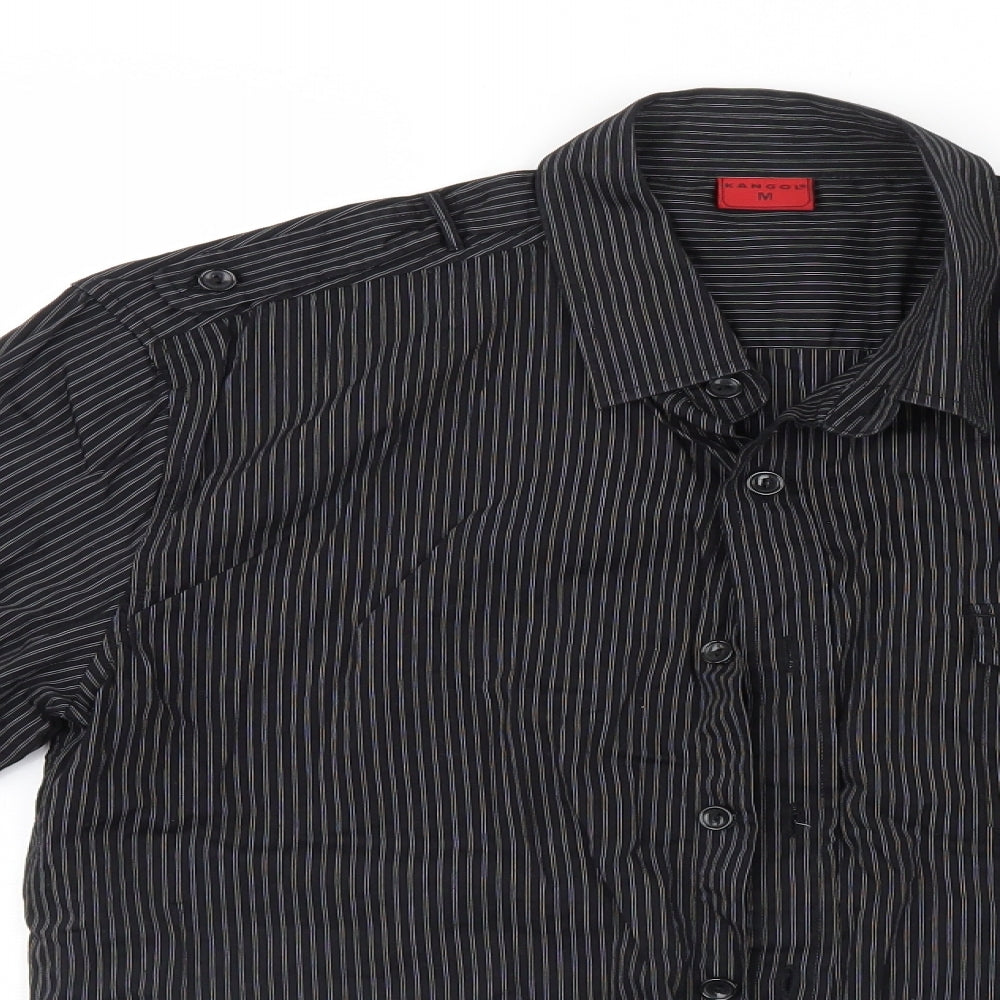 Kangol Mens Black Striped   Button-Up Size M