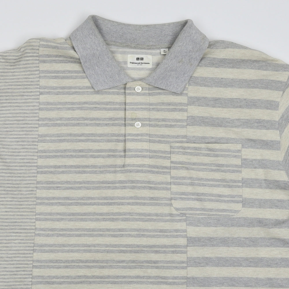 Uniqlo Mens Grey Striped   Polo Size 2XL