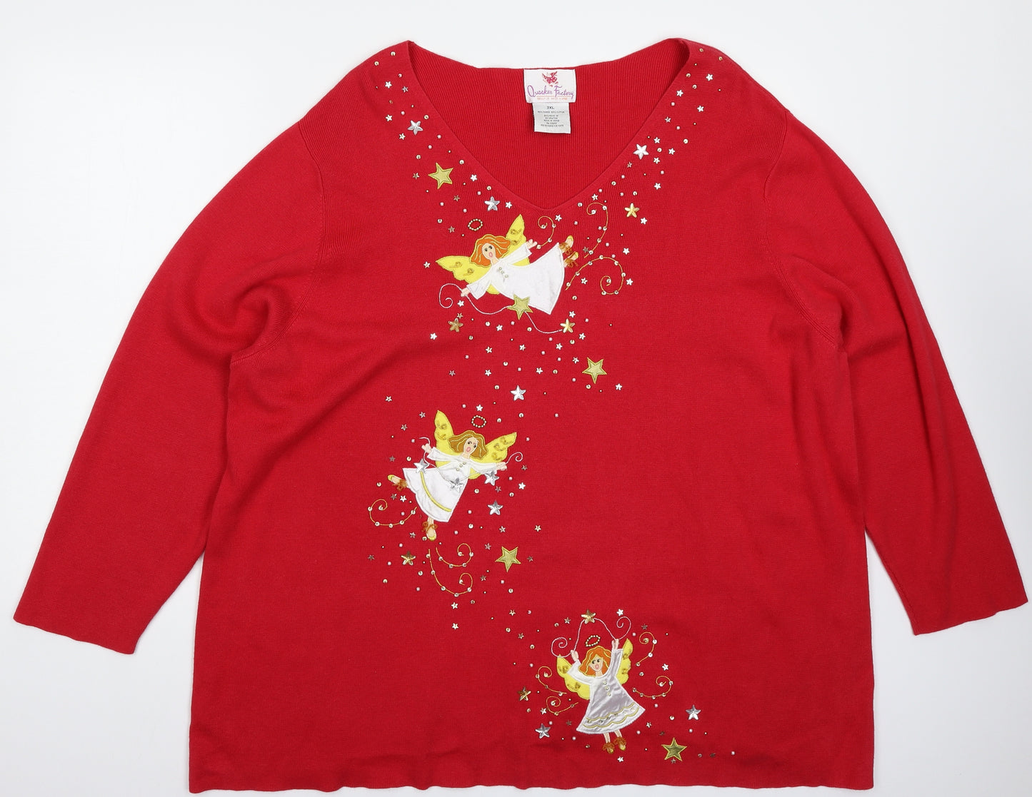 Quacker Factory Womens Red  Knit Pullover Jumper Size 3XL