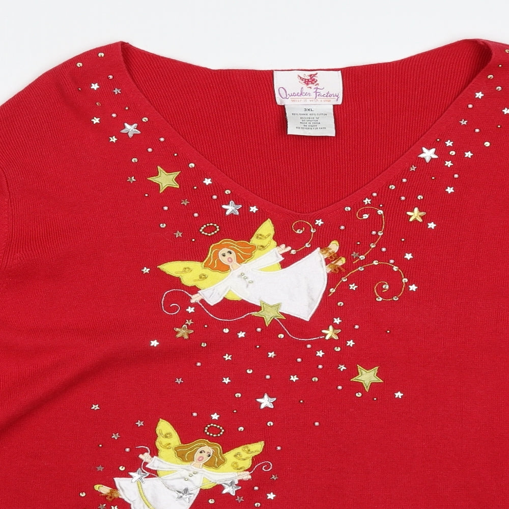 Quacker Factory Womens Red  Knit Pullover Jumper Size 3XL