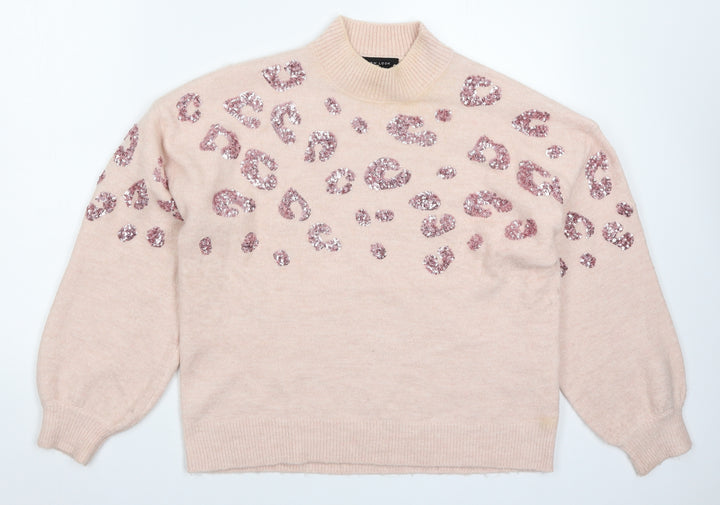 New Look Womens Pink Animal Print Knit Pullover Jumper Size S