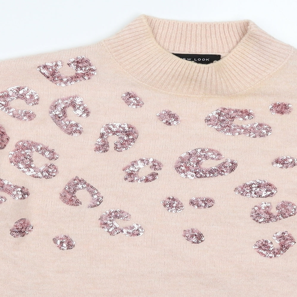 New Look Womens Pink Animal Print Knit Pullover Jumper Size S