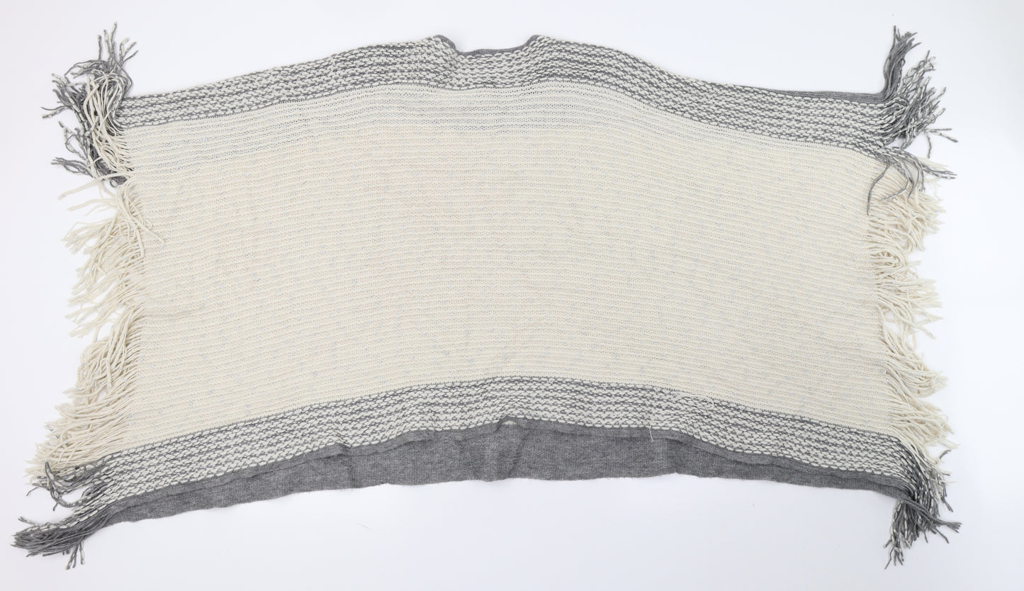 Klass Womens Ivory Striped Knit Kimono Poncho One Size