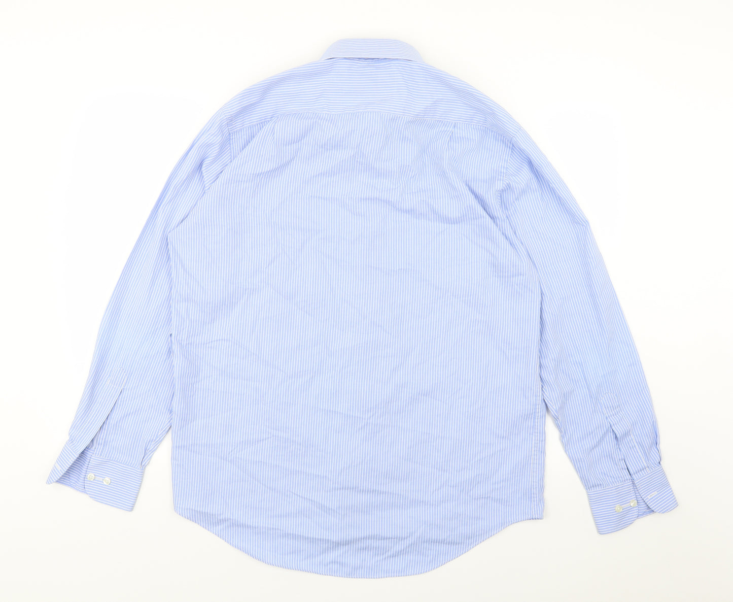 M&S Mens Blue Striped   Button-Up Size 16